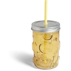 Gifi Gobelet 500ml en verre couvercle métal avec paille - 3 coloris Hot