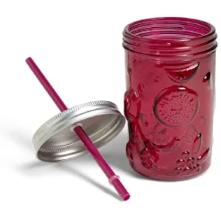Gifi Gobelet 500ml en verre couvercle métal avec paille - 3 coloris Hot