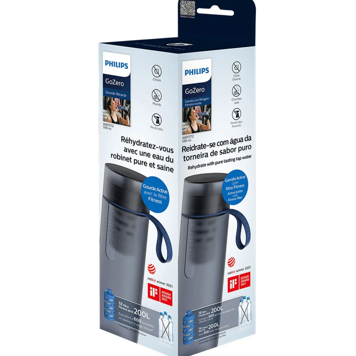 Gifi Gourde filtrante Philips GoZero Fitness 590 ml Bleu Outlet