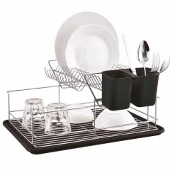 Gifi Égouttoir à 2 niveaux avec receveur et supports à couverts noir Discount