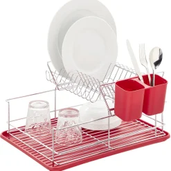 Gifi Égouttoir à 2 niveaux avec receveur et supports à couverts rouge New