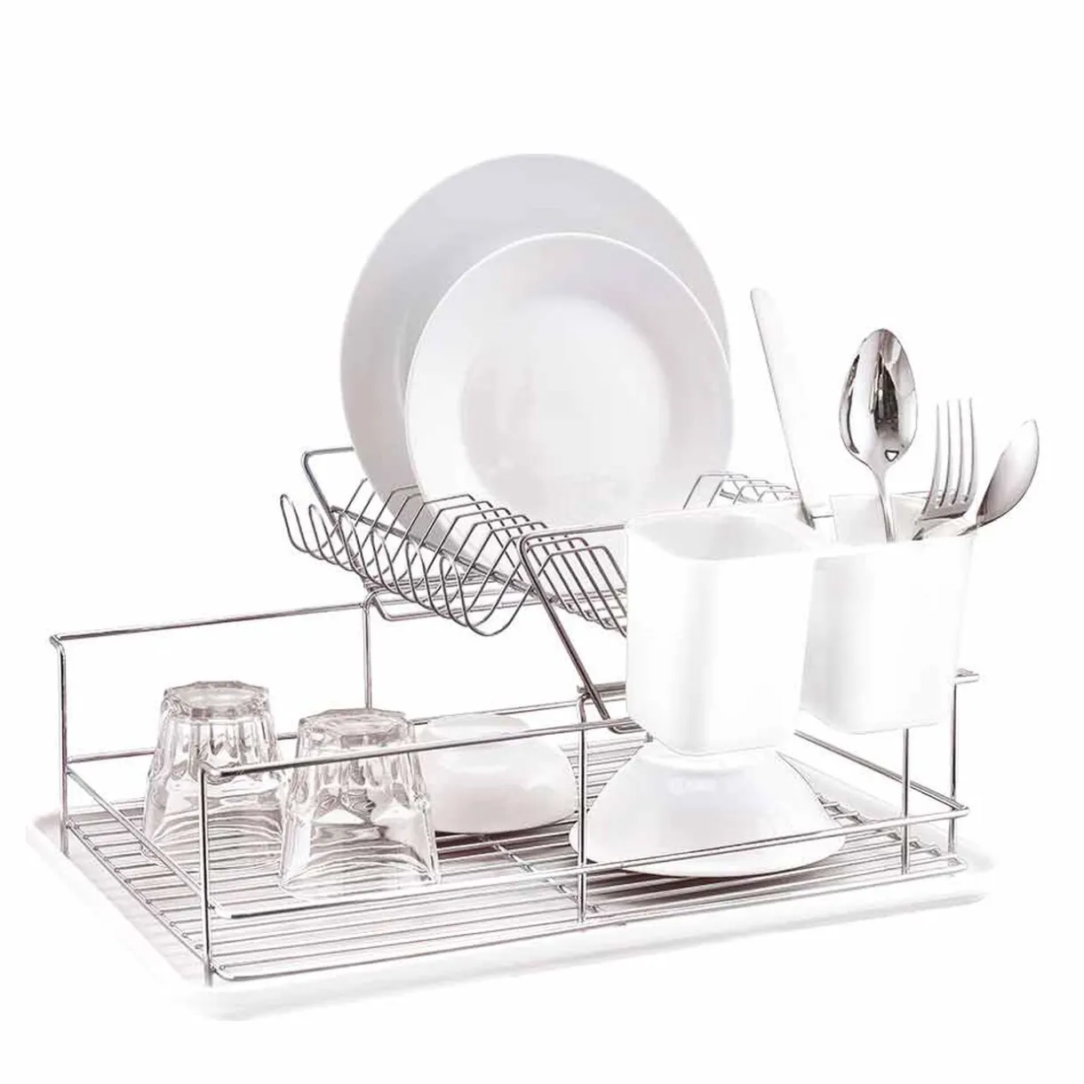 Gifi Égouttoir avec plateau et supports couverts blancs 2 niveaux