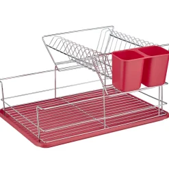 Gifi Égouttoir avec plateau et supports couverts rouges 2 niveaux
