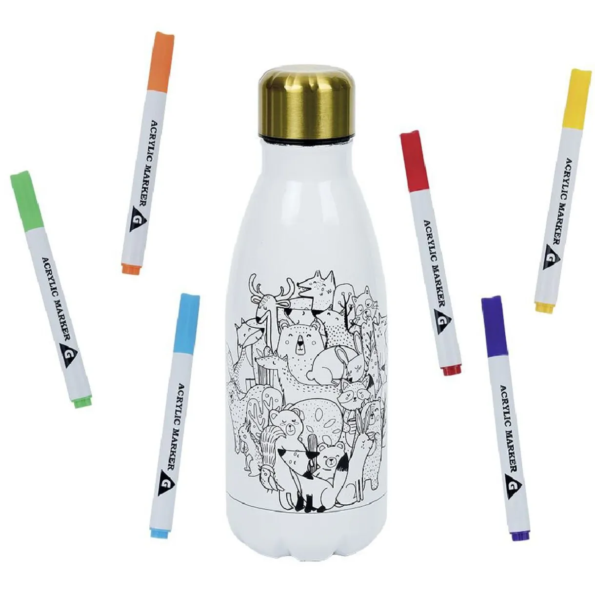 Gifi Kit gourde isotherme 350mL à colorier avec 6 marqueurs Best