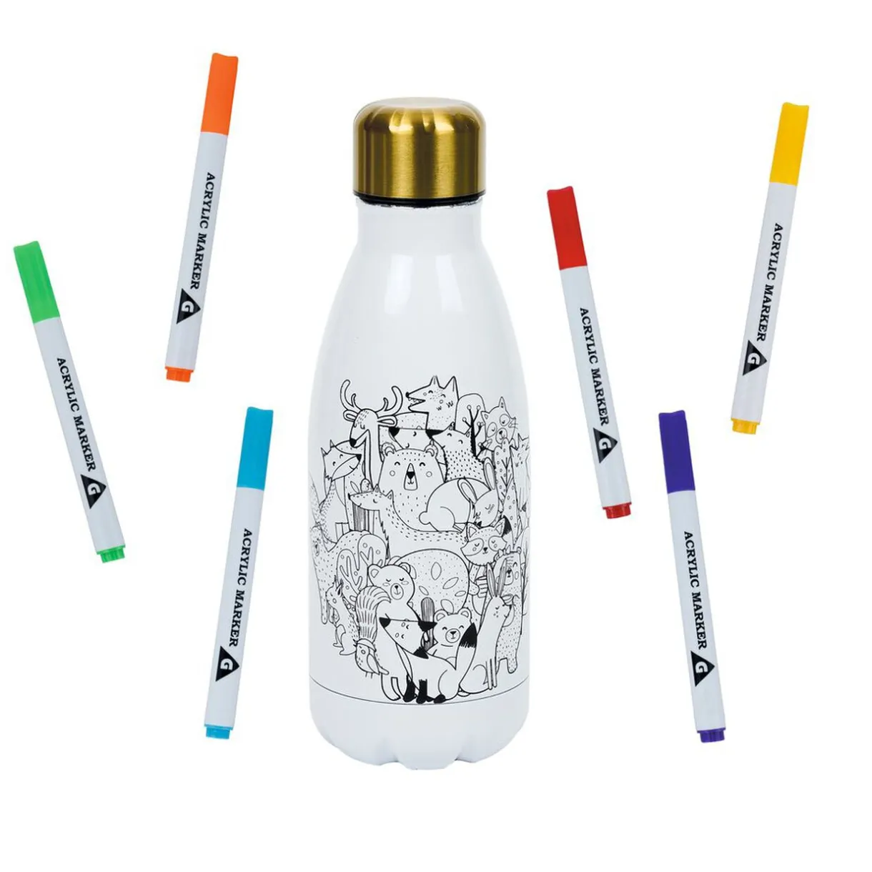 Gifi Kit gourde isotherme 350mL à colorier avec 6 marqueurs Best