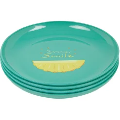 Gifi Lot de 4 assiettes à dessert bleu Ananas Summer smile