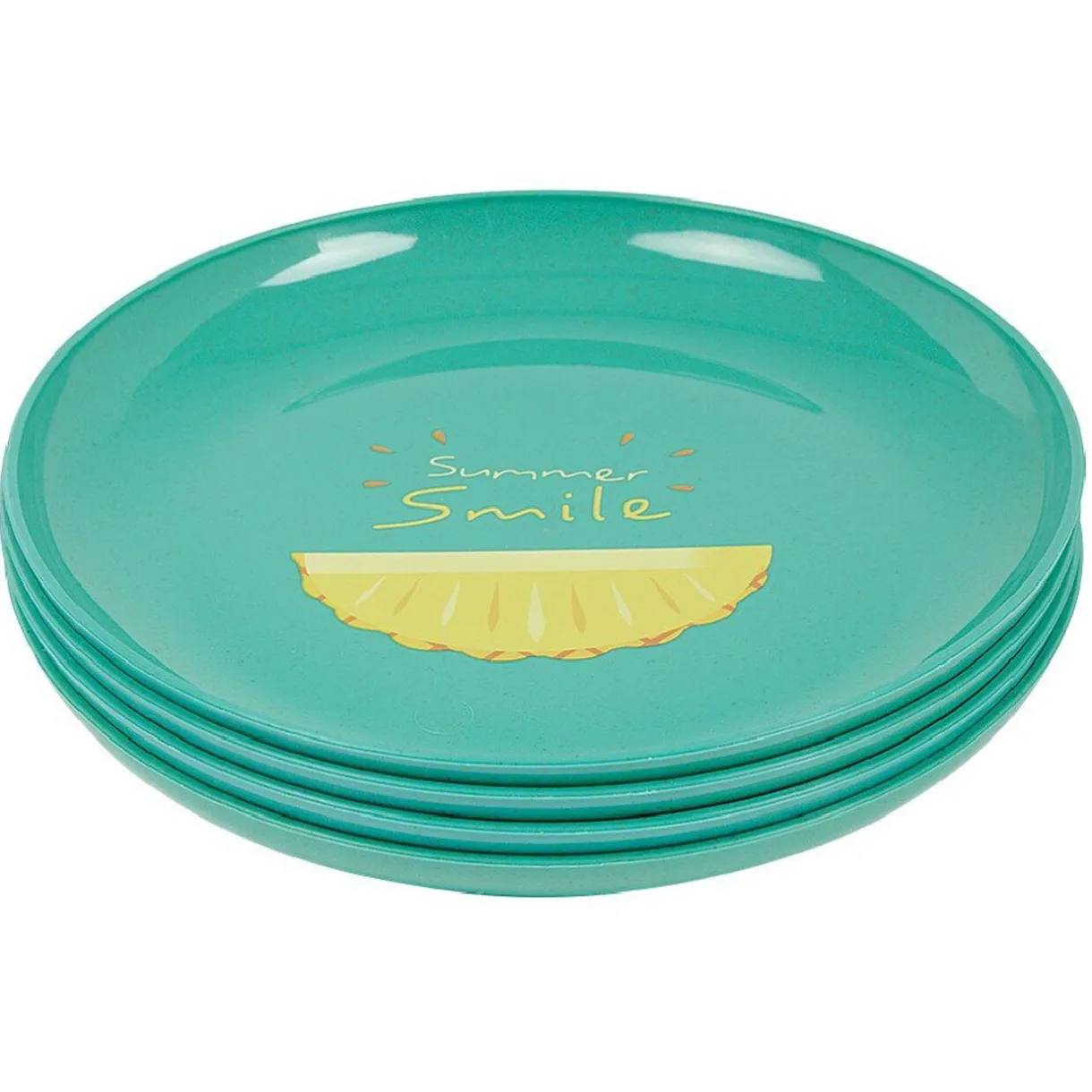 Gifi Lot de 4 assiettes à dessert bleu Ananas Summer smile