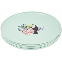 Gifi Lot de 4 assiettes plates décor oiseau et feuille