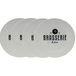 Gifi Lot de 4 assiettes plates rondes Bistrot porcelaine blanche