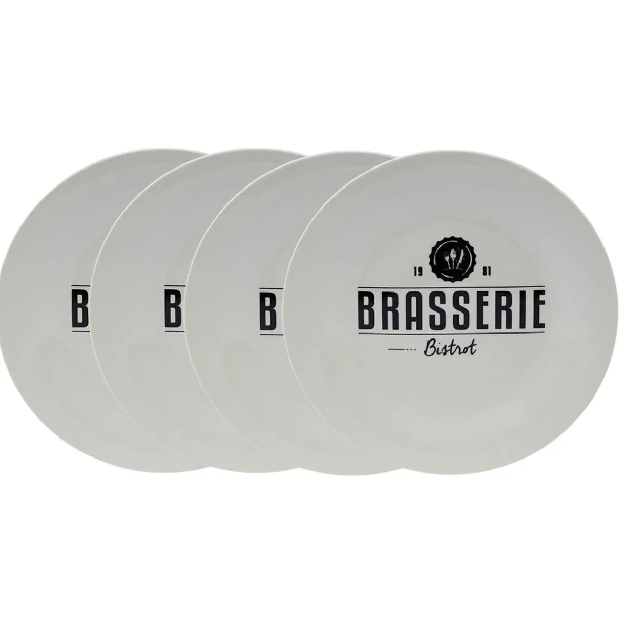 Gifi Lot de 4 assiettes plates rondes Bistrot porcelaine blanche