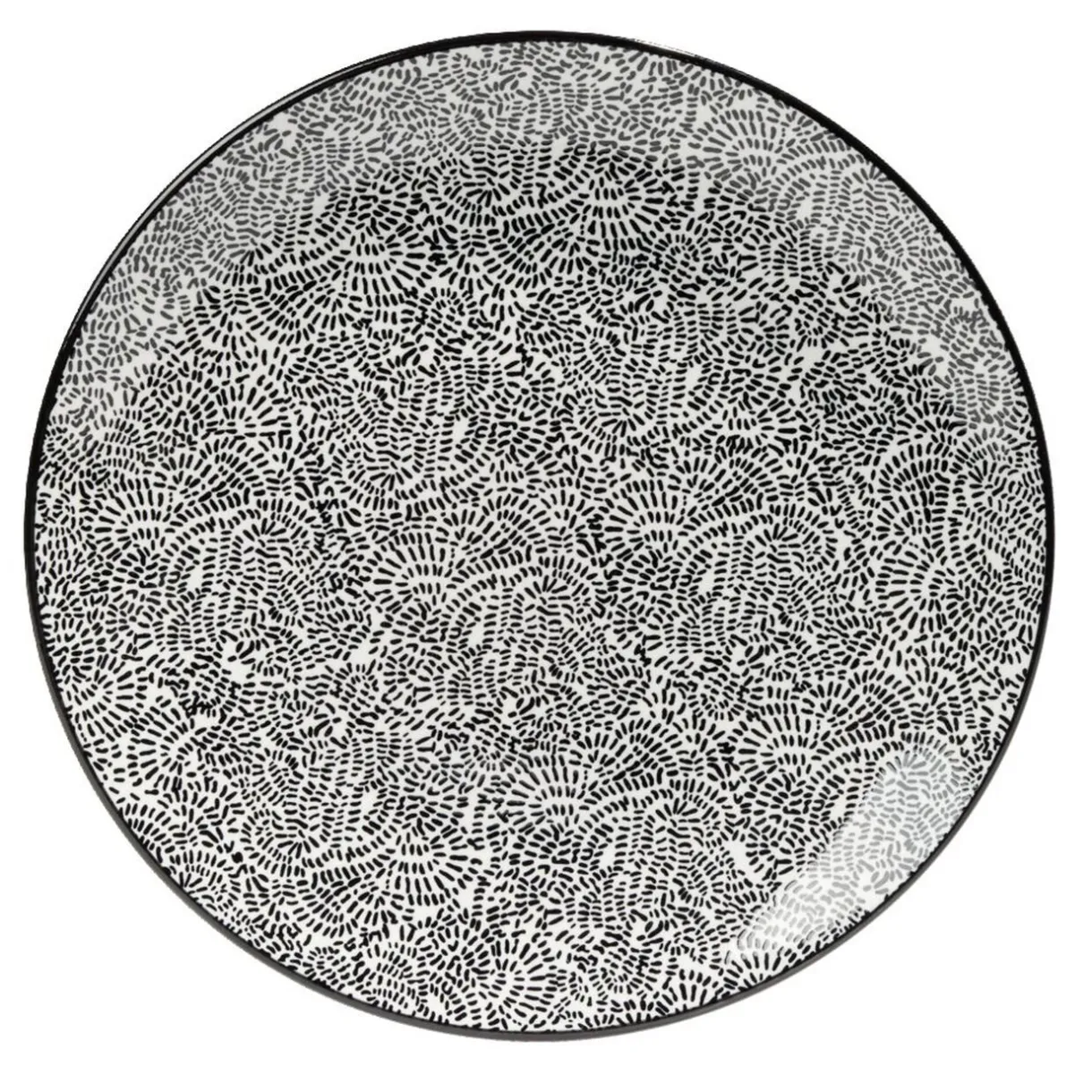 Gifi Lot de 4 assiettes plates Ø27cm porcelaine imprimé noir et blanc