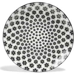 Gifi Lot de 4 assiettes plates Ø27cm porcelaine imprimé noir et blanc