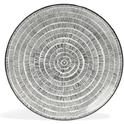 Gifi Lot de 4 assiettes plates Ø27cm porcelaine imprimé noir et blanc