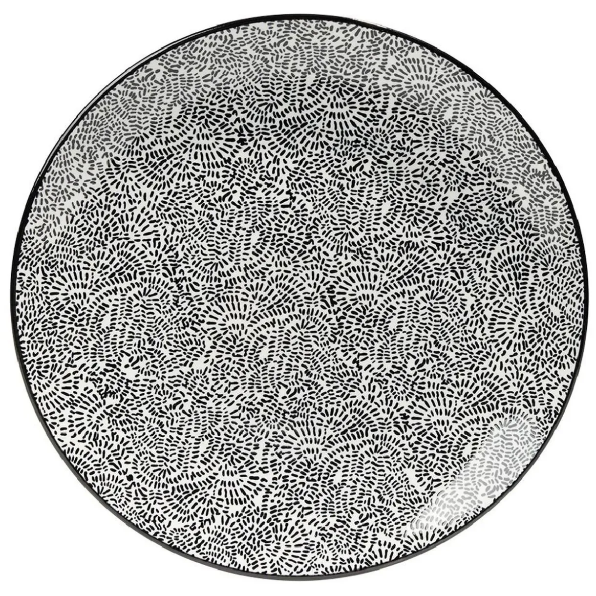 Gifi Lot de 4 assiettes plates Ø27cm porcelaine imprimé noir et blanc
