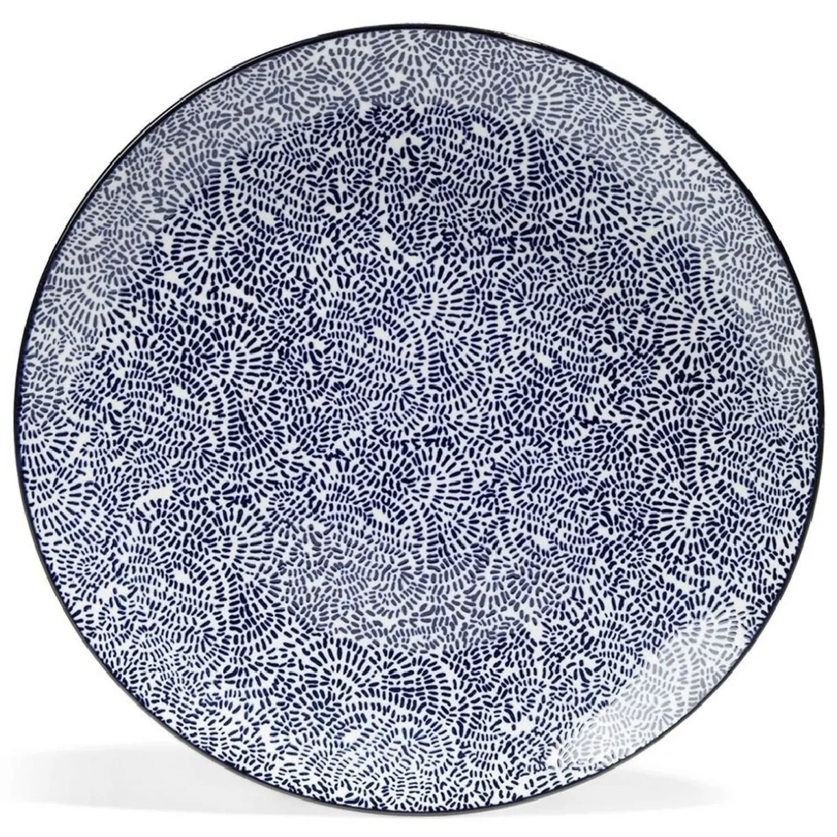 Gifi Lot de 4 assiettes plates Ø27cm porcelaine imprimé bleu et blanc