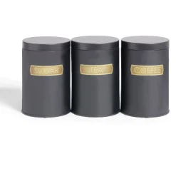 Gifi Lot de 3 boîtes alimentaires acier noir et doré Ø9xH12cm Outlet