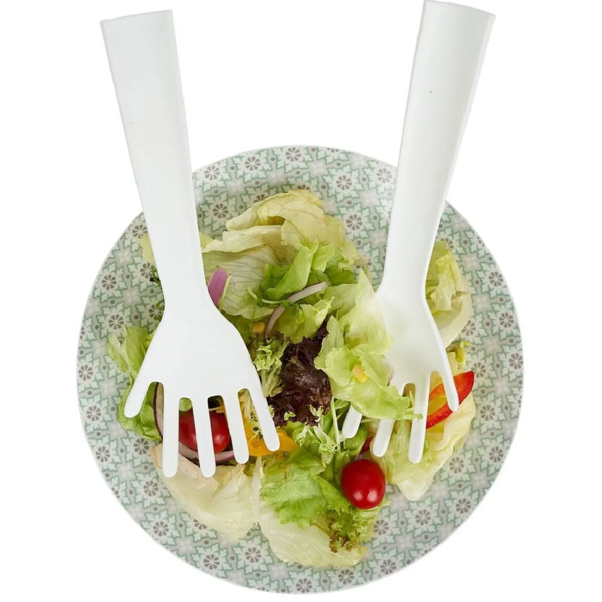 Gifi Lot de 2 couverts à salade forme main plastique blanc Clearance
