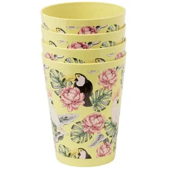 Gifi Lot de 4 gobelets décor oiseau et feuille 60 cl Clearance