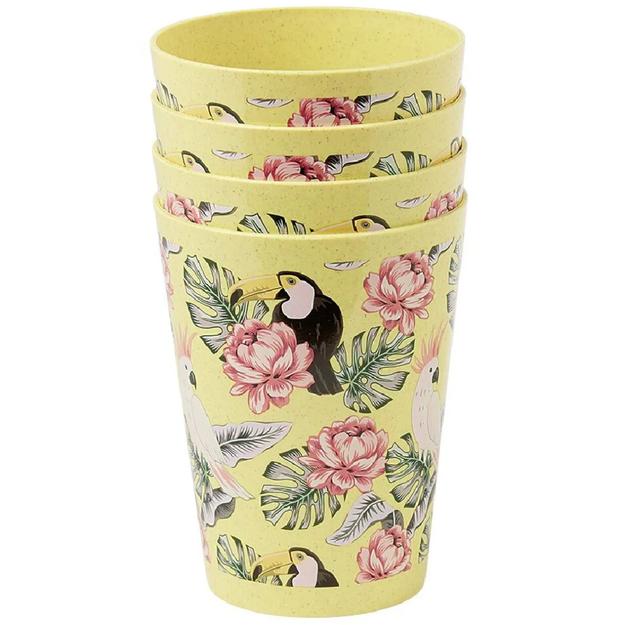 Gifi Lot de 4 gobelets décor oiseau et feuille 60 cl Clearance