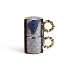 Gifi Lot de 2 mugs 30cl design chic bleu foncé et doré Discount