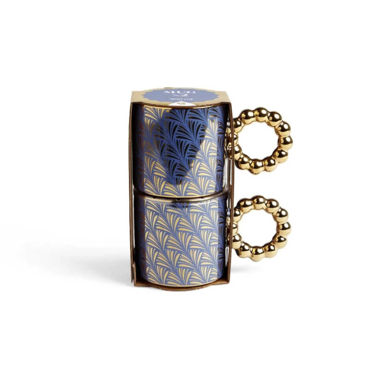 Gifi Lot de 2 mugs 30cl design chic bleu foncé et doré Discount