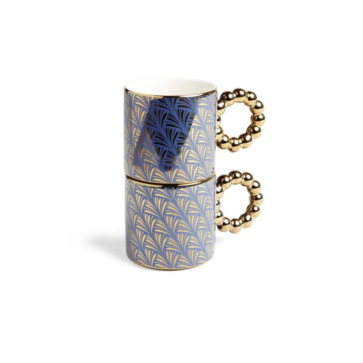 Gifi Lot de 2 mugs 30cl design chic bleu foncé et doré Discount