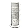 Gifi Lot de 4 tasses empilables 20cl porcelaine blanc et noir avec support métal Hot