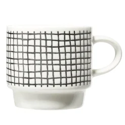 Gifi Lot de 4 tasses empilables 20cl porcelaine blanc et noir avec support métal Hot