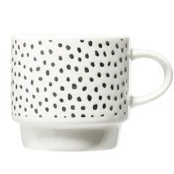 Gifi Lot de 4 tasses empilables 20cl porcelaine blanc et noir avec support métal Hot