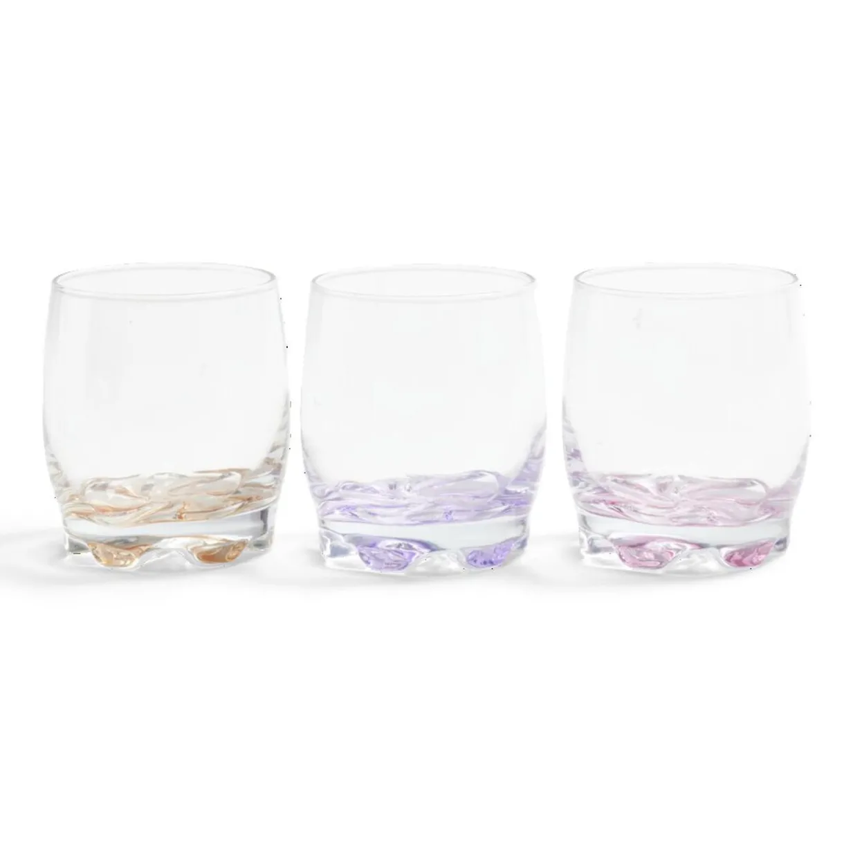 Gifi Lot de 3 verres 29cl en verre transparent fond coloré rose/violet/orange