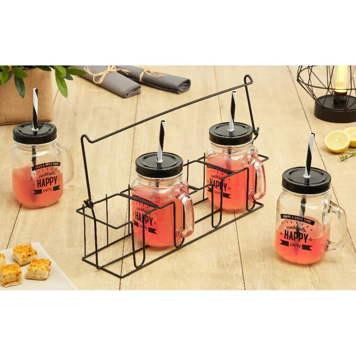 Gifi Mason jar "Happy" avec paille x4