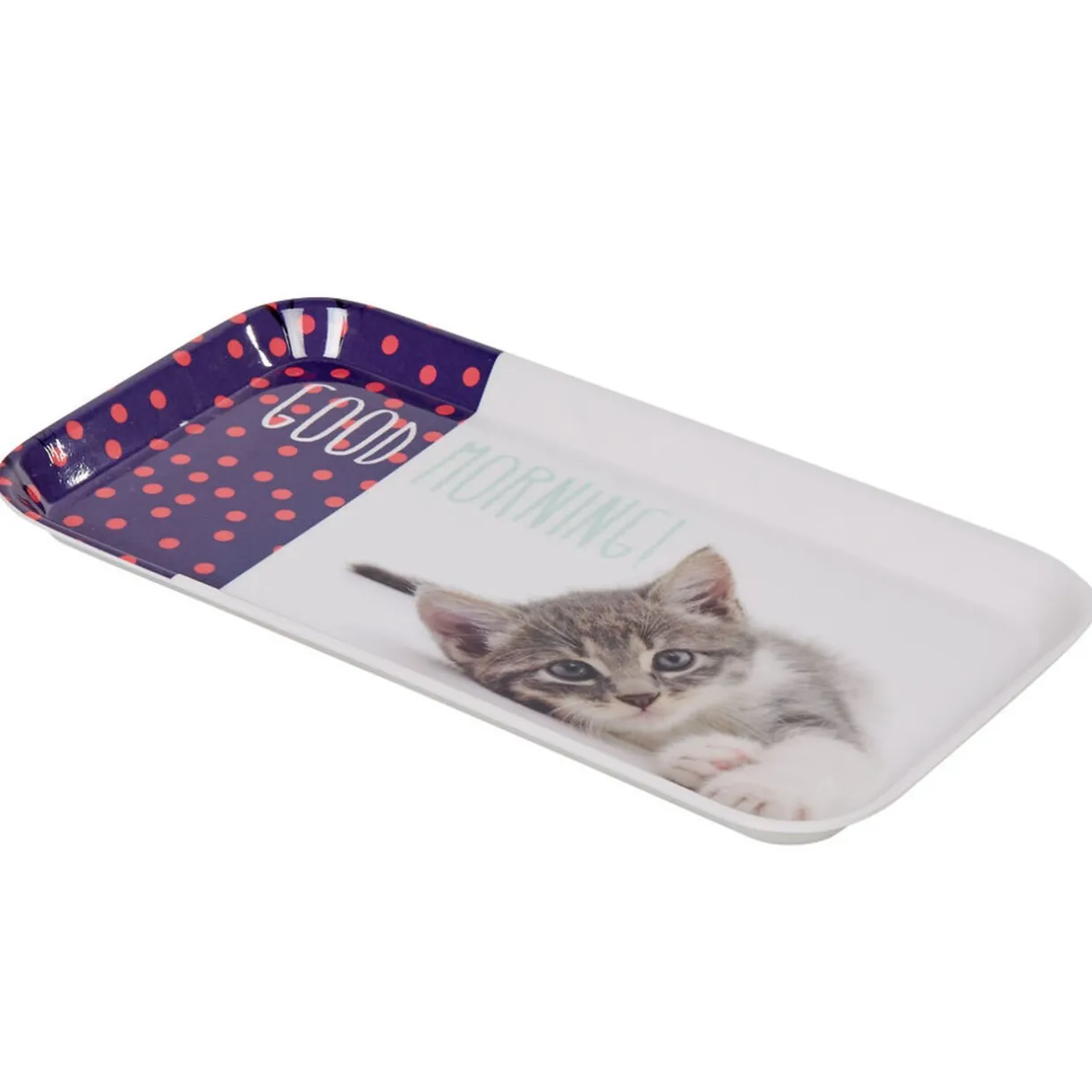 Gifi Mini plateau rectangulaire mélamine blanc violet déco chat Sale