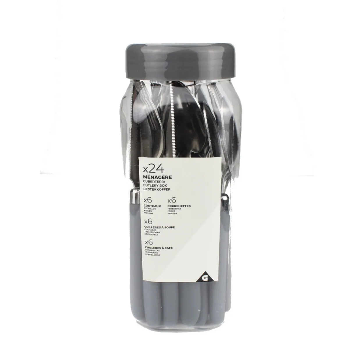 Gifi Ménagère 24 pièces inox manche antidérapant soft touch gris