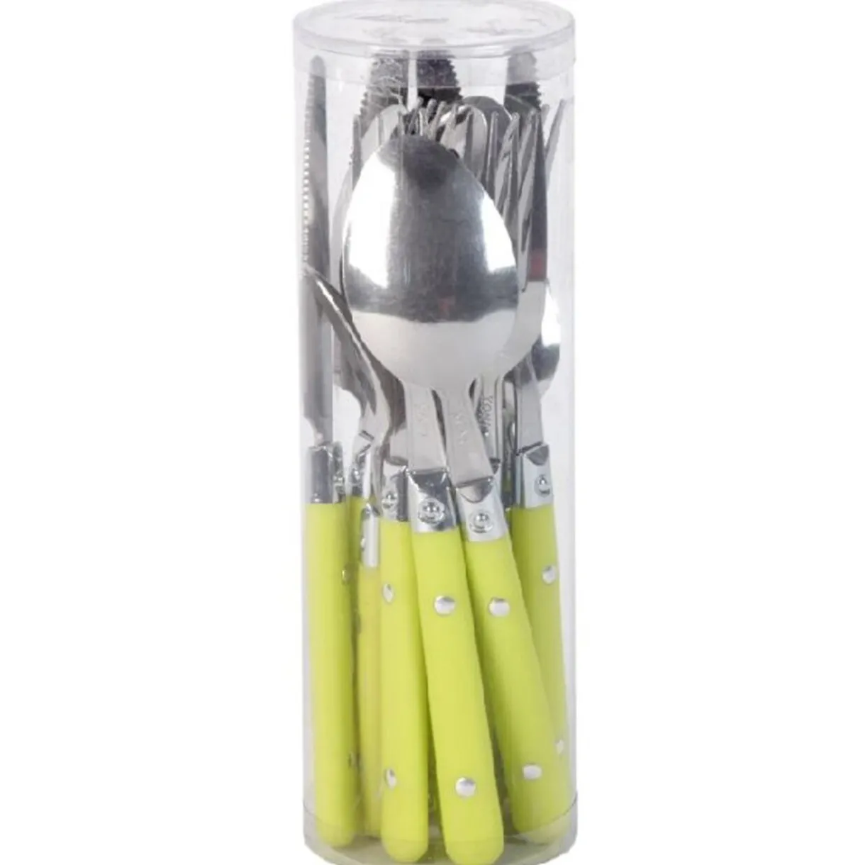 Gifi Ménagère 16 pièces inox manche plastique vert anis Discount