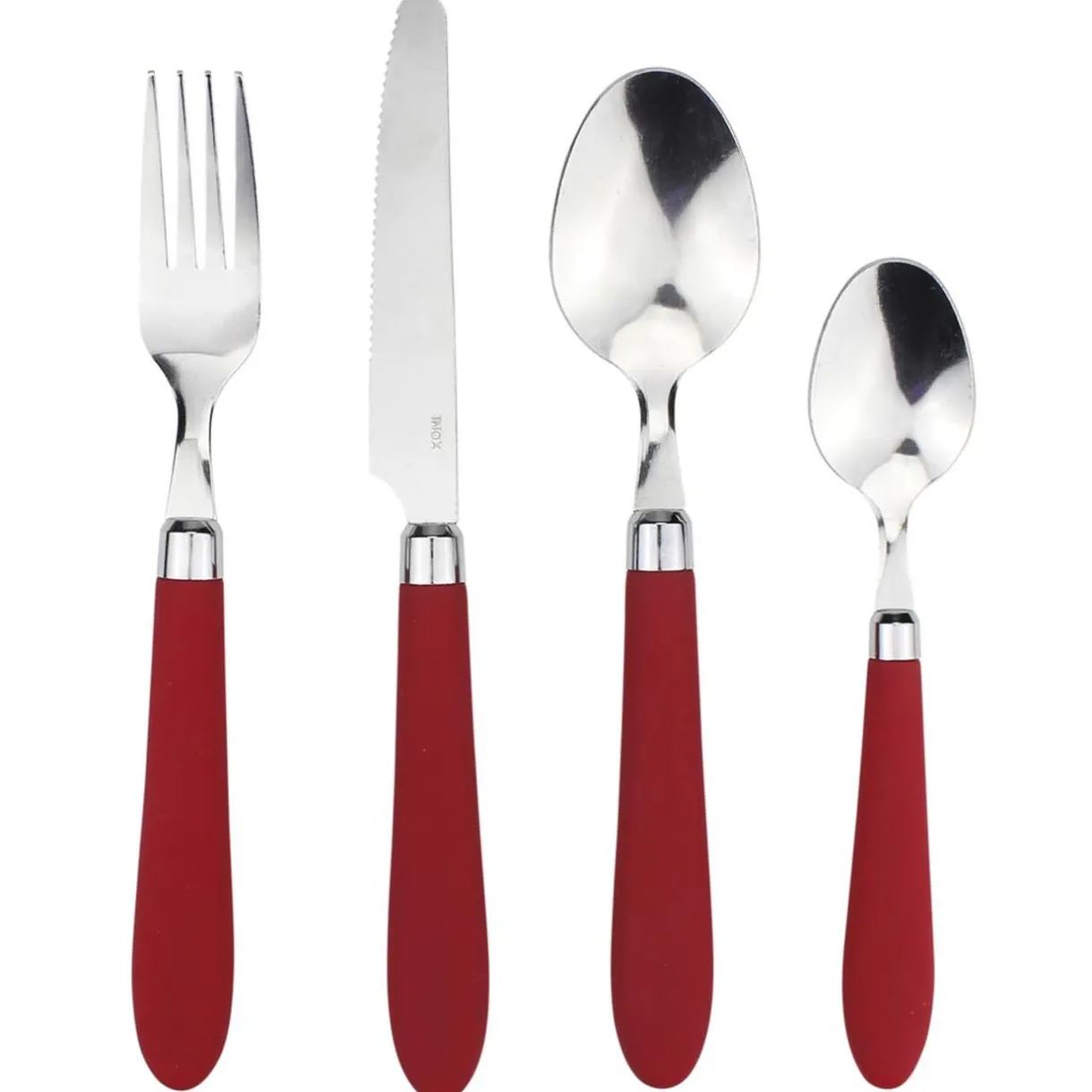 Gifi Ménagère 24 pièces inox manche antidérapant soft touch rouge