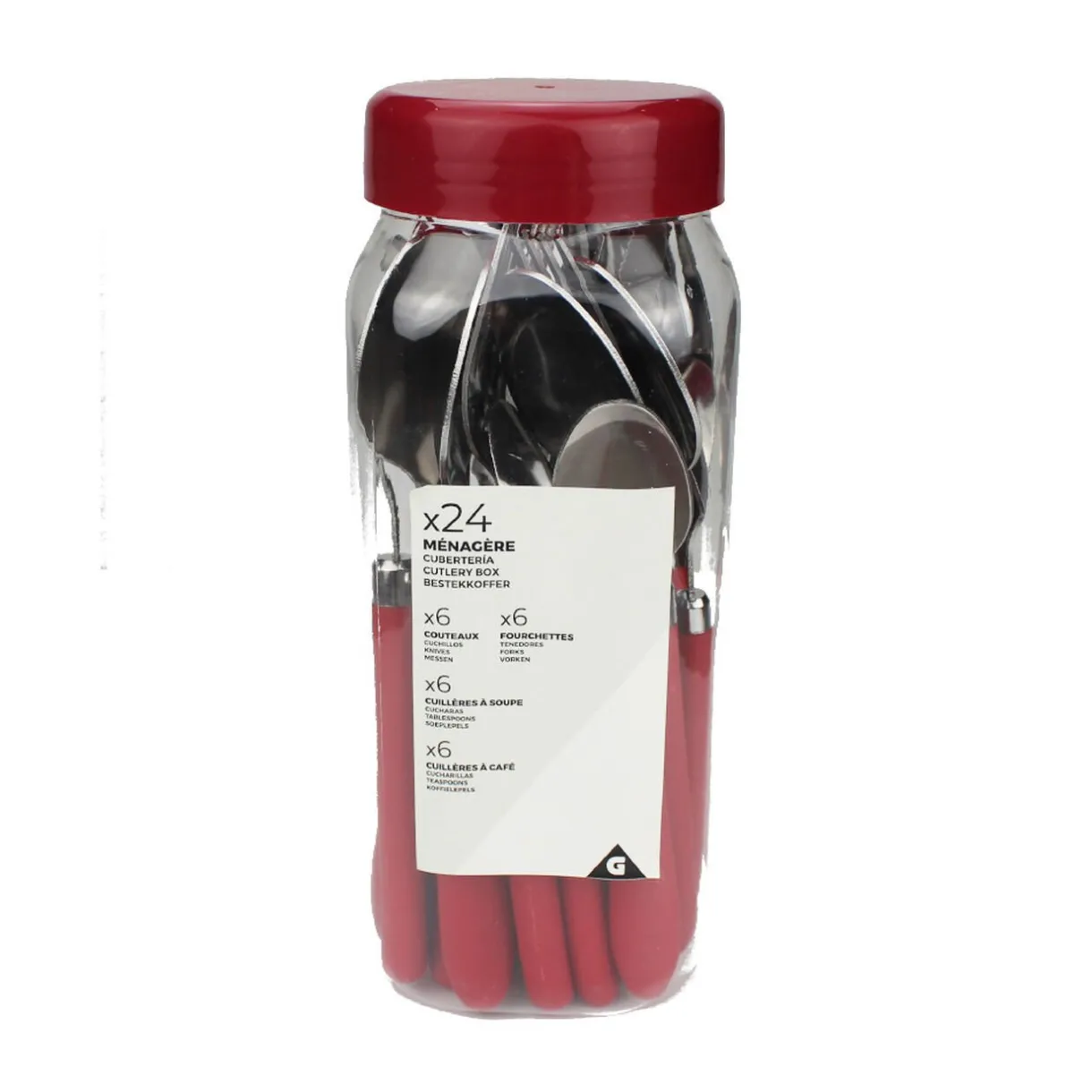 Gifi Ménagère 24 pièces inox manche antidérapant soft touch rouge