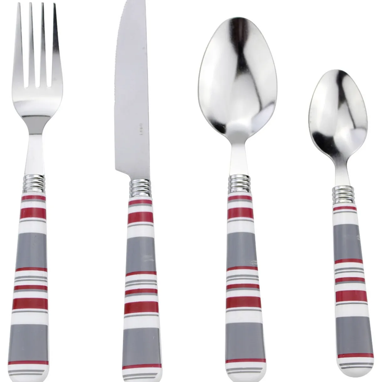 Gifi Ménagère 24 pièces motif bayadère rouge, blanc et gris Online