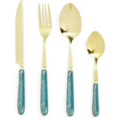 Gifi Ménagère inox x16 doré avec manche effet marbre
