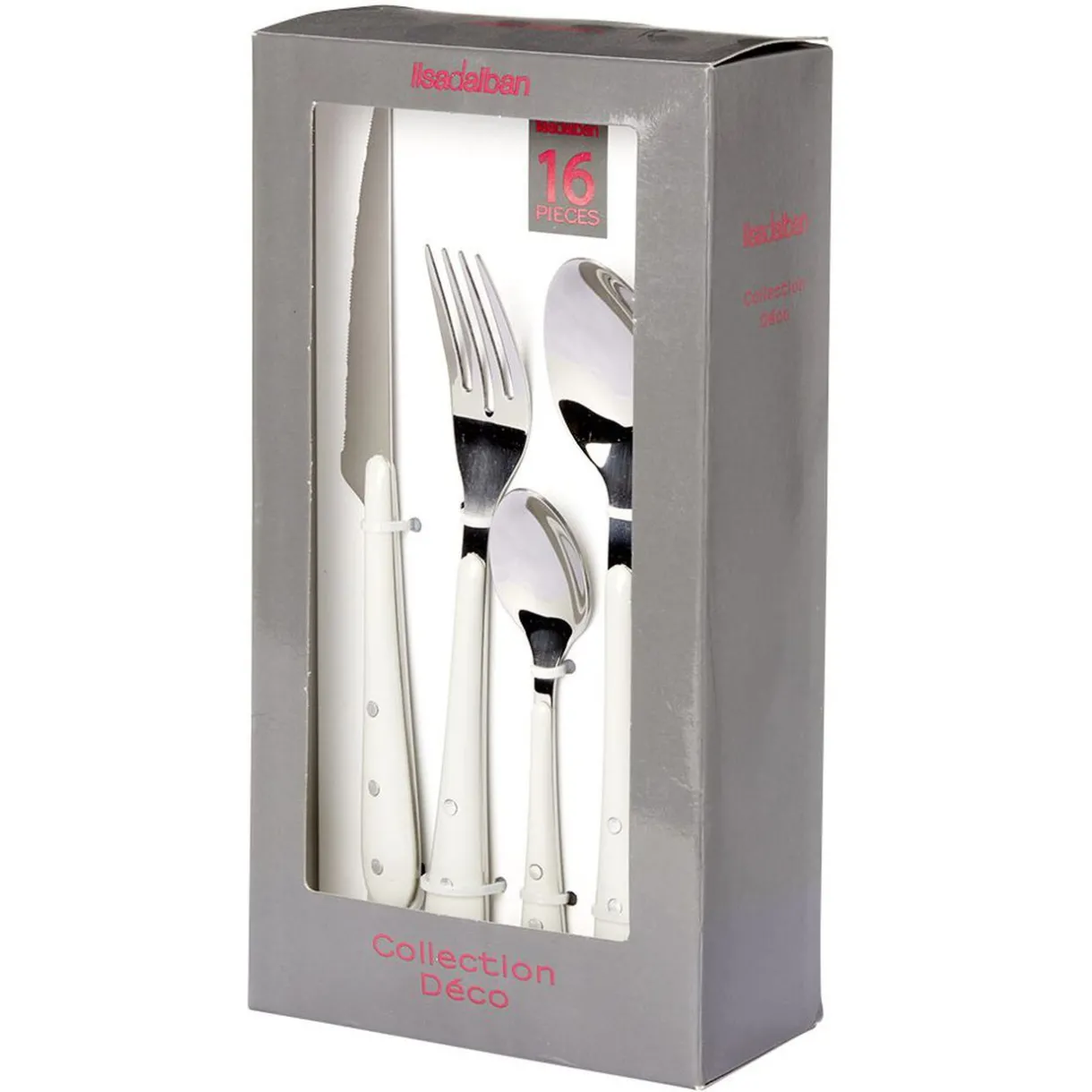 Gifi Ménagère Lisa D'Alban inox manche blanc 16 pièces New