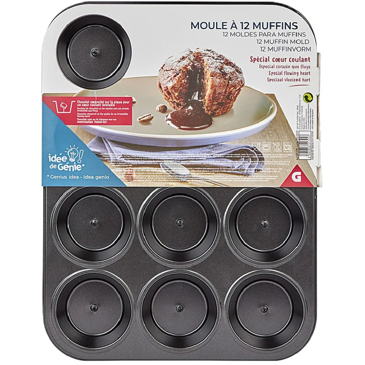Gifi Moule à muffin coeur coulant en métal x12