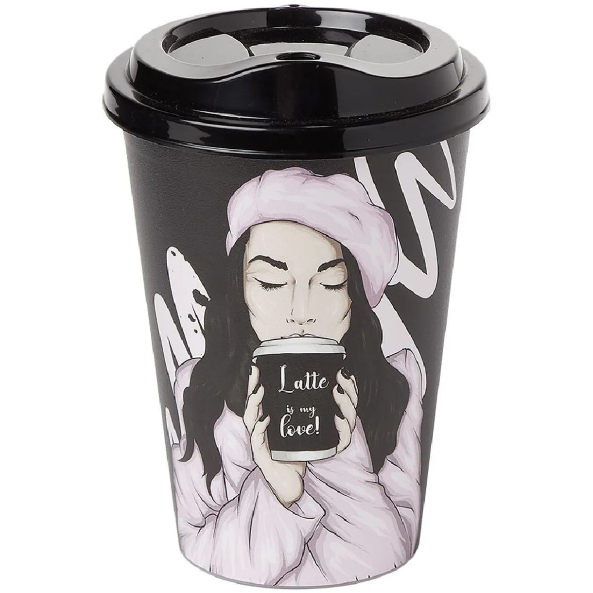 Gifi Mug à motifs couvercle noir 500ml - plastique Ø9xH14cm Online