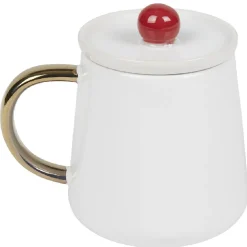 Gifi Mug blanc hibou mandala avec anse dorée et couvercle New