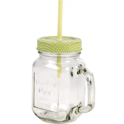 Gifi Mug bocal coloré vert avec paille Hot