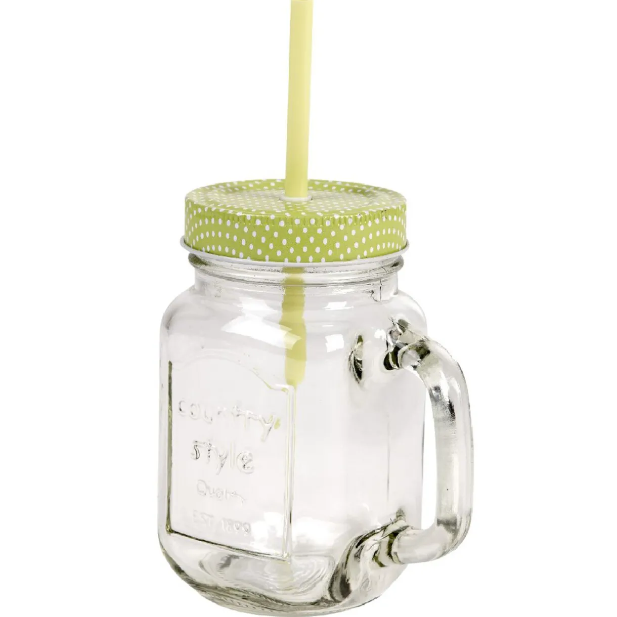 Gifi Mug bocal coloré vert avec paille Hot