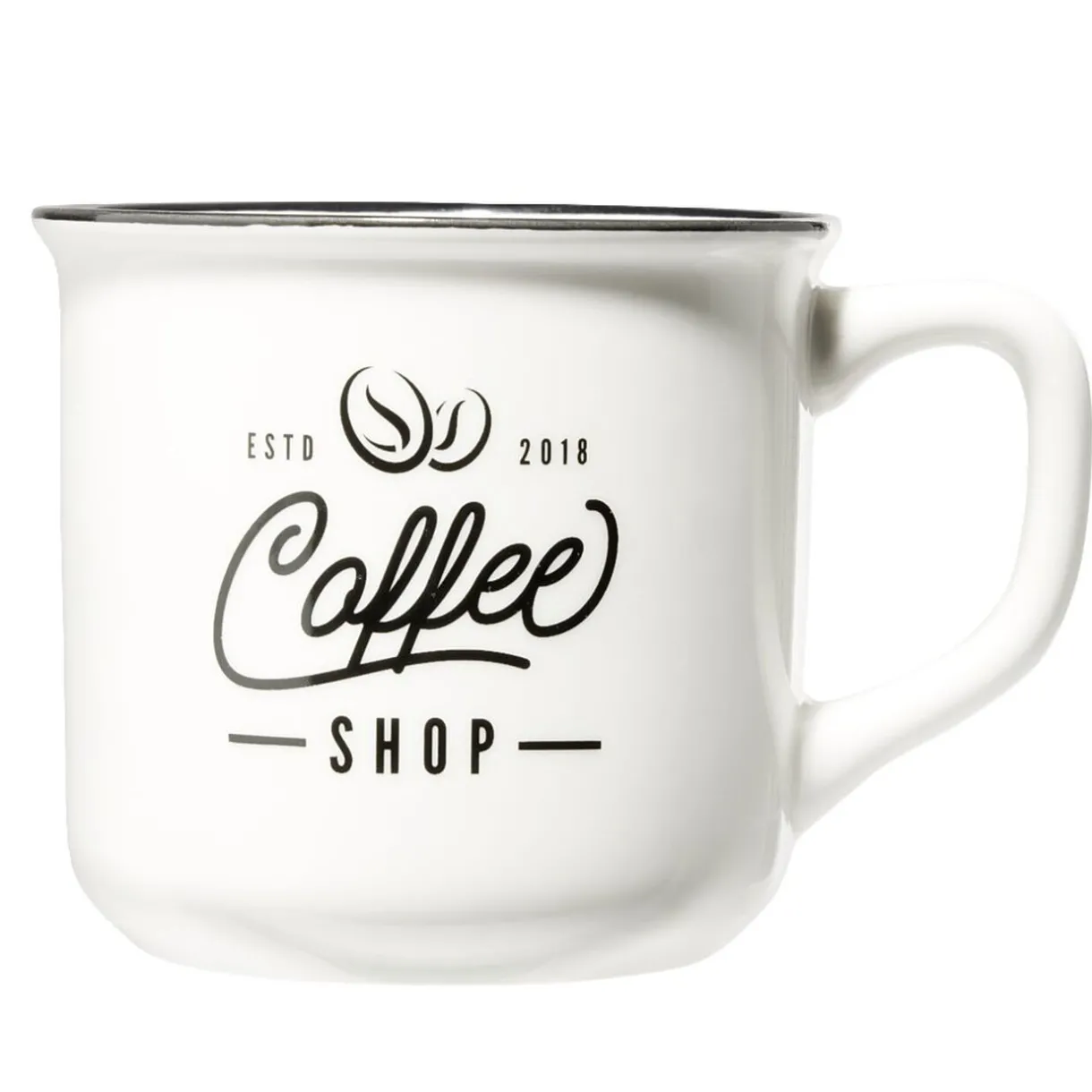 Gifi Mug café en porcelaine effet email blanc bord noir Coffee shop 33cl H8,5cm Online