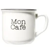 Gifi Mug café en porcelaine effet email blanc et bord noir Mon café 33cl H8,5cm Discount