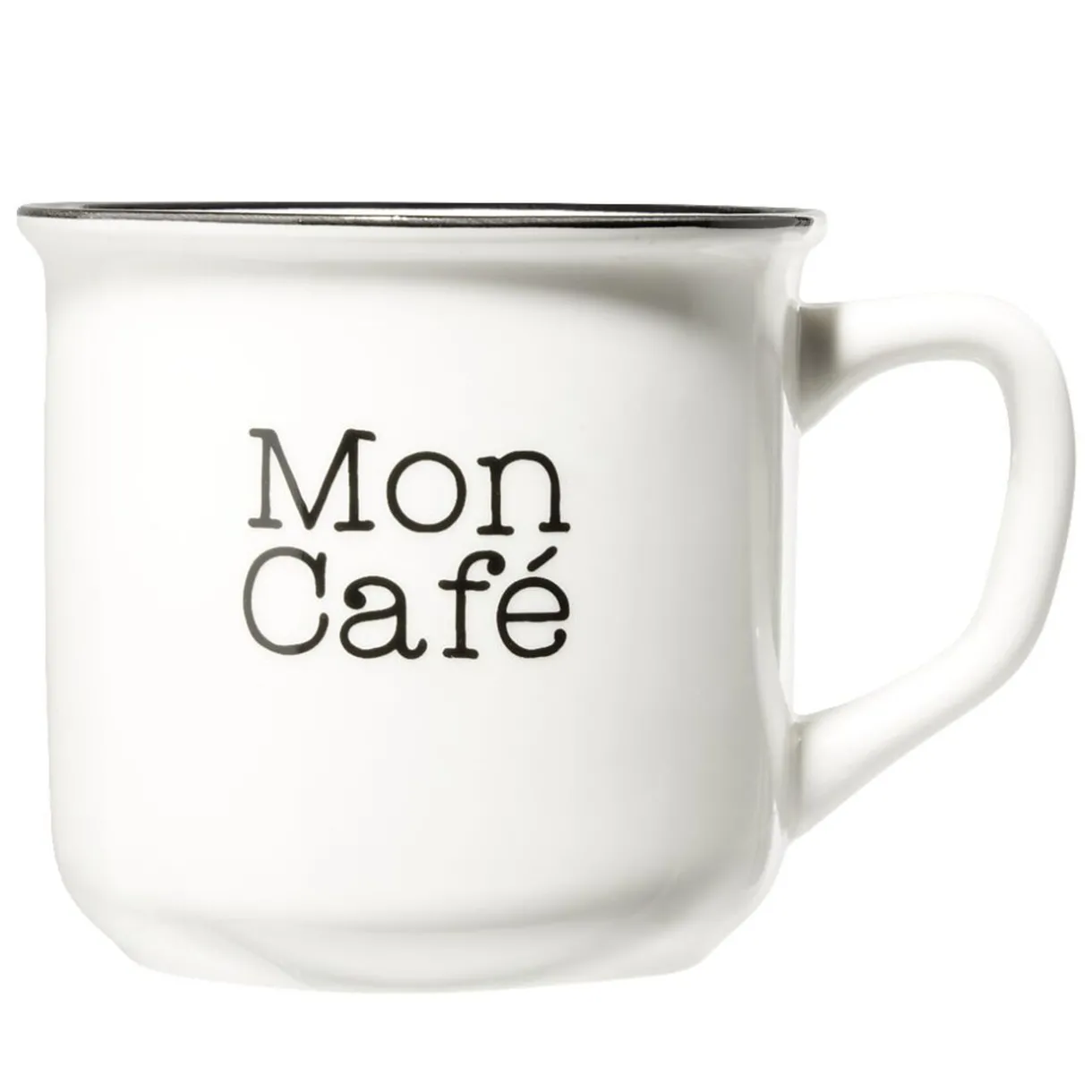 Gifi Mug café en porcelaine effet email blanc et bord noir Mon café 33cl H8,5cm Discount