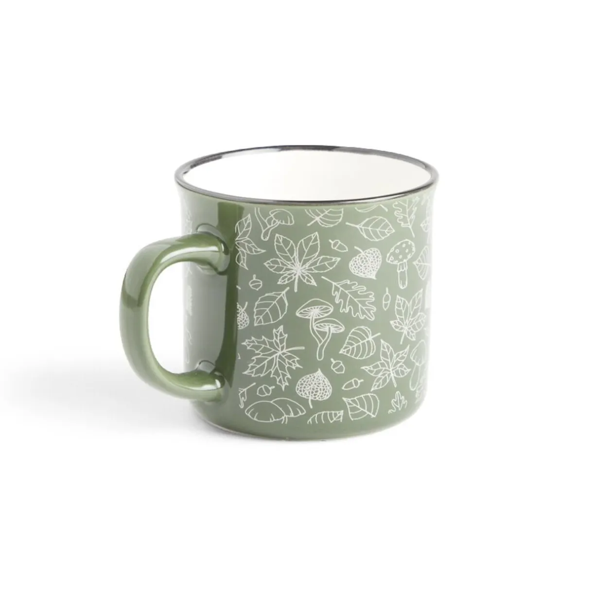 Gifi Mug décor feuille automne en porcelaine vert et blanc 320ml