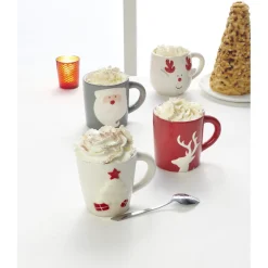 Gifi Mug de Noël rouge motif relief renne blanc 37 cl
