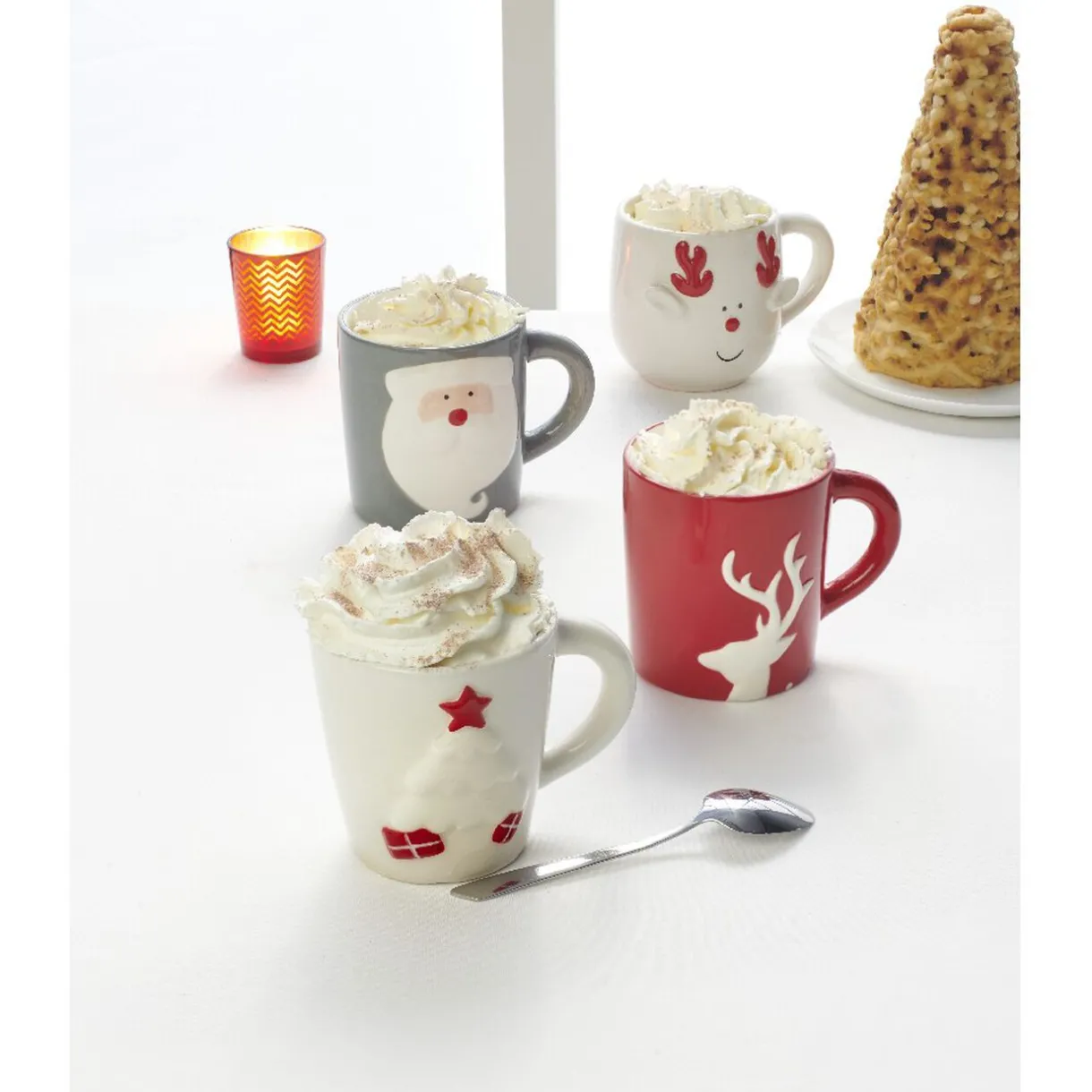 Gifi Mug de Noël rouge motif relief renne blanc 37 cl